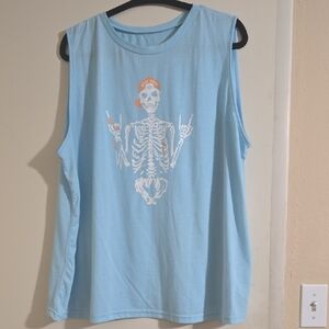 Blue Skeleton Graphic Muscle Tee
